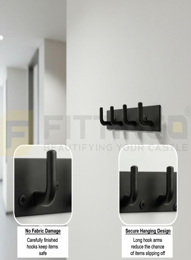 Fittingo Stainless Steel 4 Hook Cloth Hanger for Door/Dress Hanger Wall Mount/Bathroom Hooks for Hanging Clothes (Black) Pack of 4 - Image 5